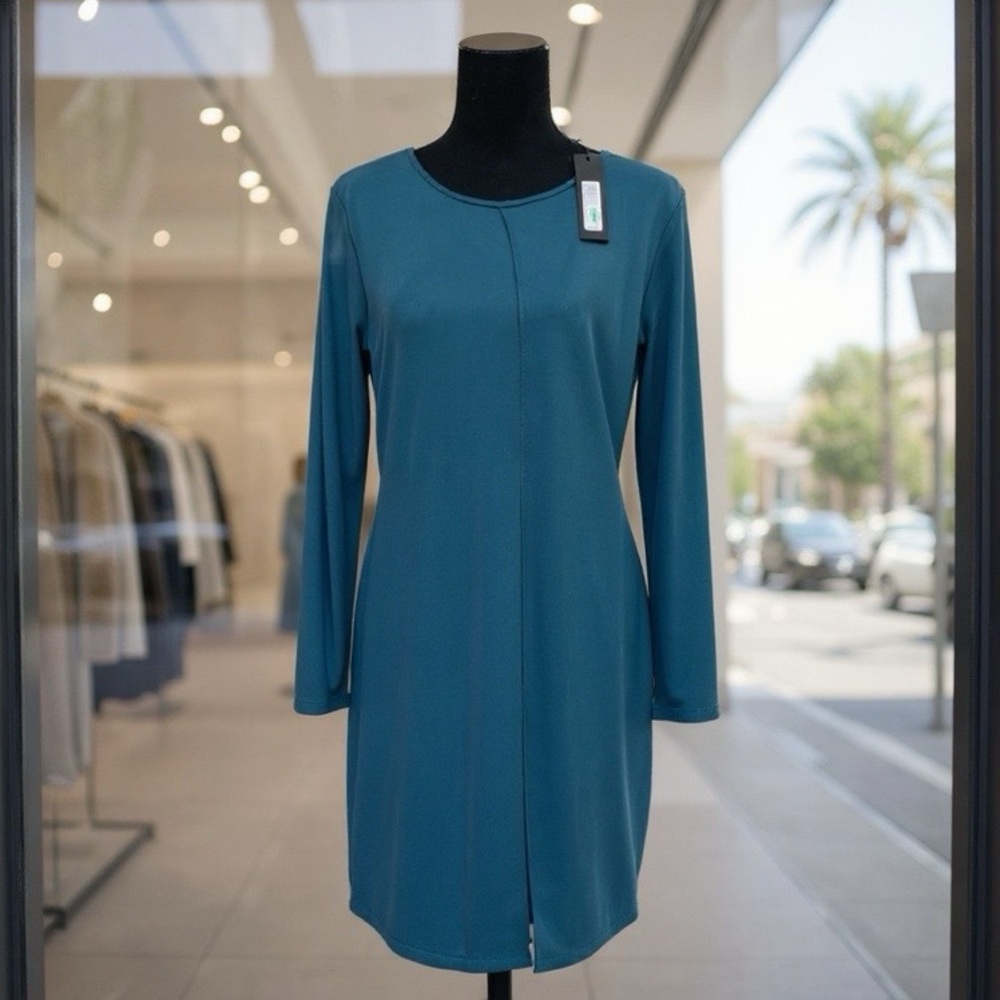 Donna Karan Long Sleeve Teal Dress